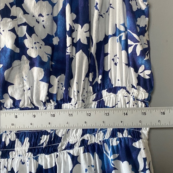 GAP Print Splitneck Maxi Dress Women’s XL Blue Floral Sleeveless Cotton Blend - Picture 14 of 14